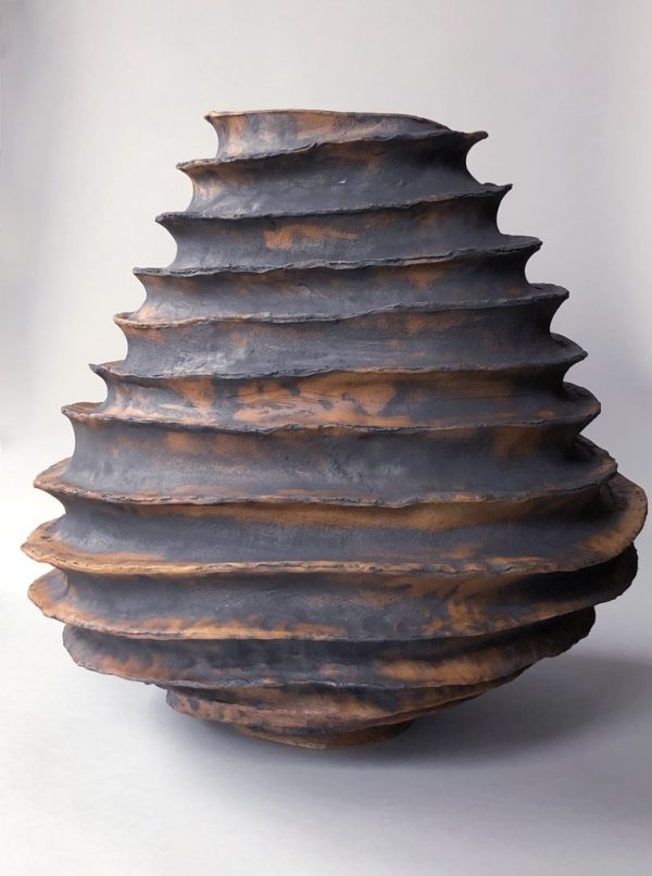 Spiral hand built stoneware jar by Reuben Sinha