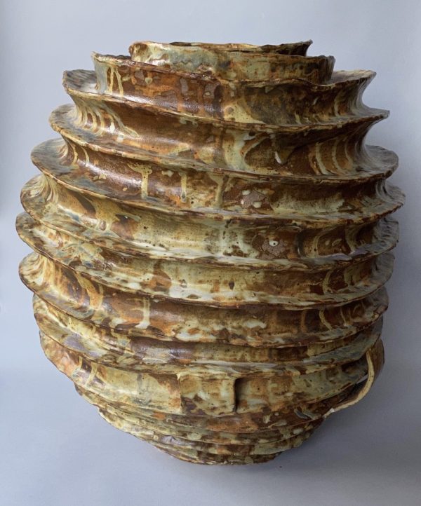 Spiral hand built stoneware moon jar by Reuben Sinha