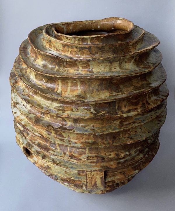 Spiral hand built stoneware moon jar by Reuben Sinha