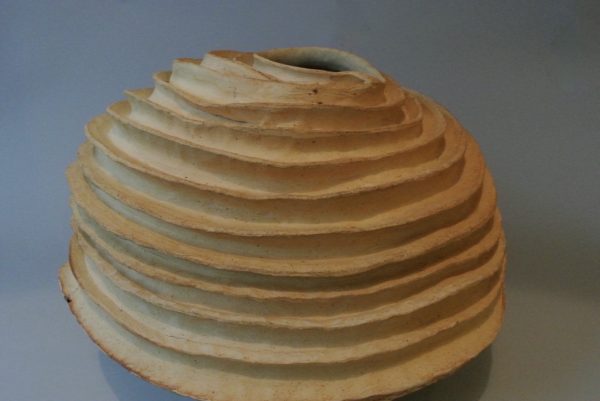 Spiral stoneware moon jar by Reuben Sinha