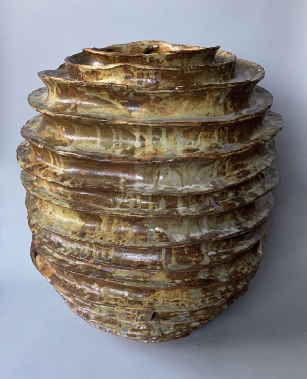 Spiral hand built stoneware moon jar by Reuben Sinha