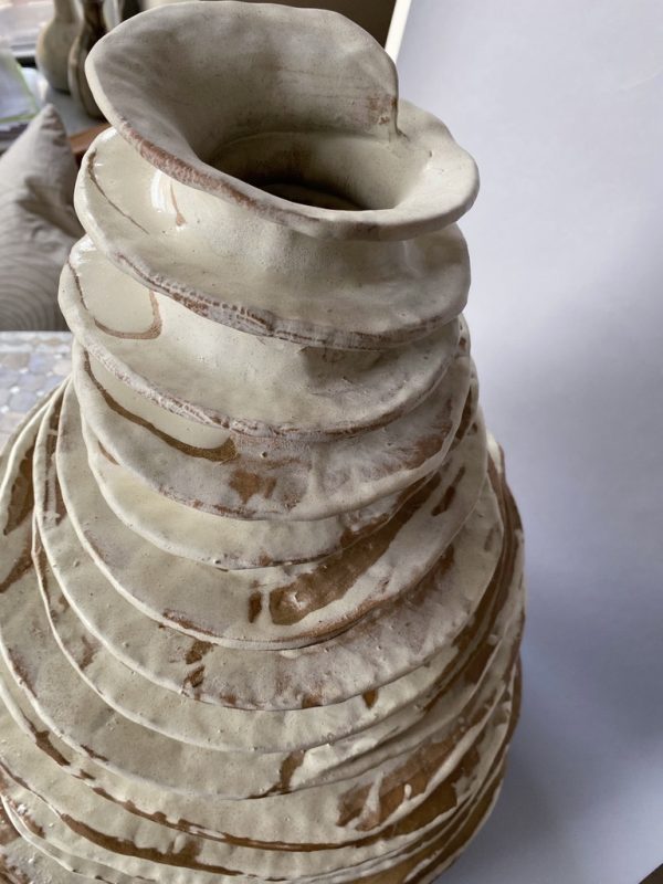 Spiral hand built stoneware jar by Reuben Sinha