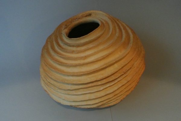 Spiral stoneware moon jar by Reuben Sinha