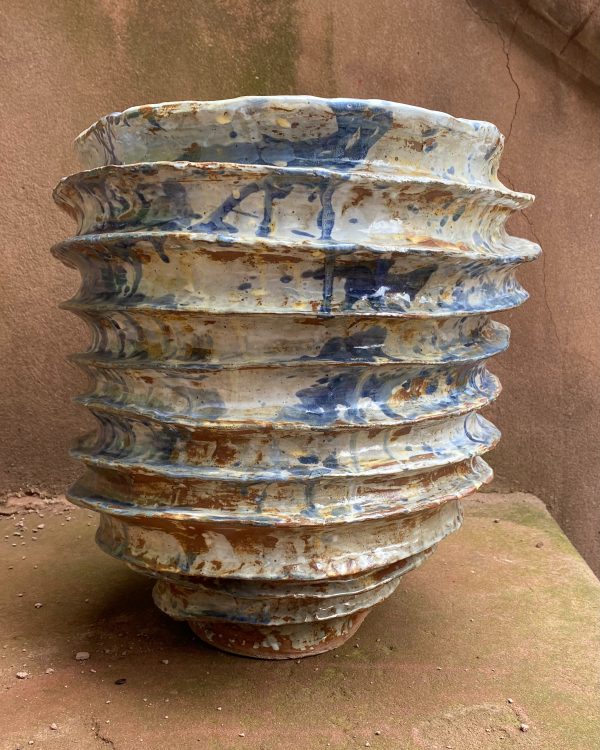 Spiral stoneware open urn by Reuben Sinha