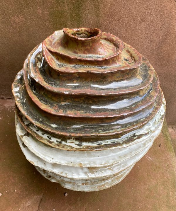 Spiral hand built stoneware jar by Reuben Sinha