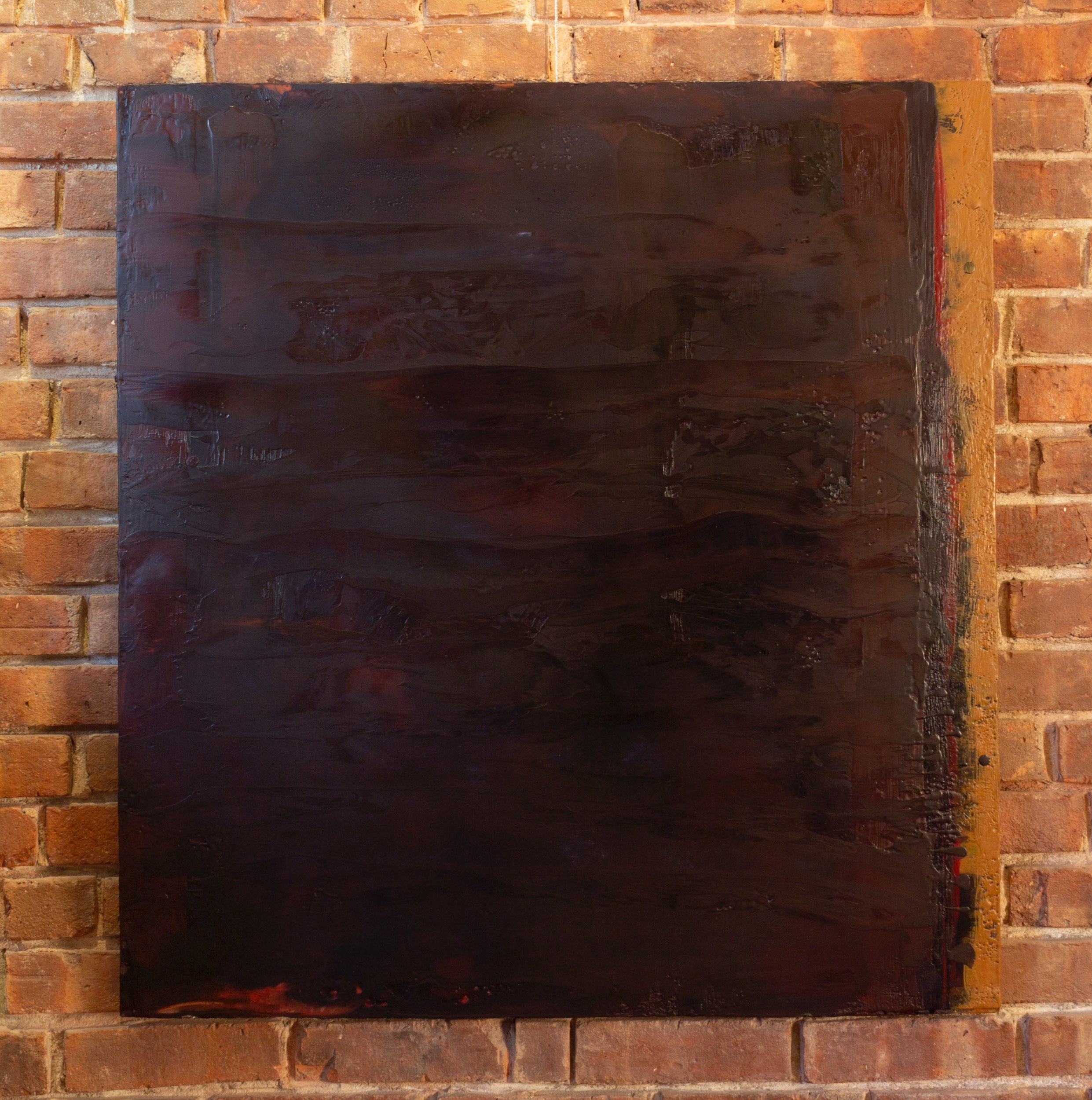 Brown 20, Omar Iridescent. 2022. Encaustic on Luan Panel, 34” X 32”