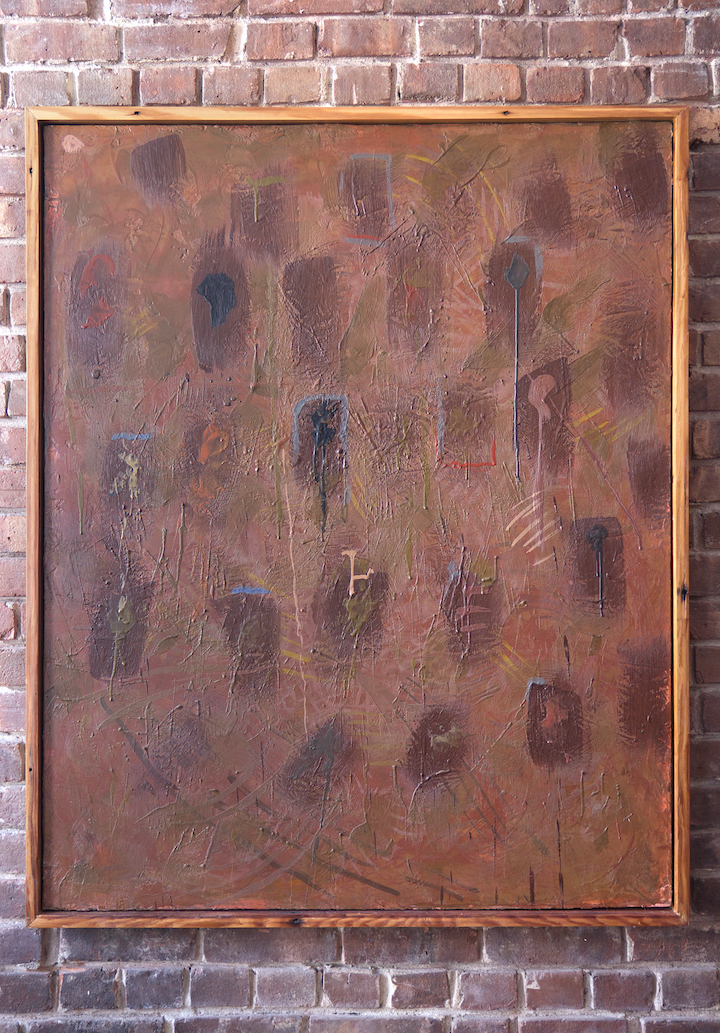 Pandemic Migraines in Brown#3. 2020. Encaustic on Luan panel, 45” X 26”