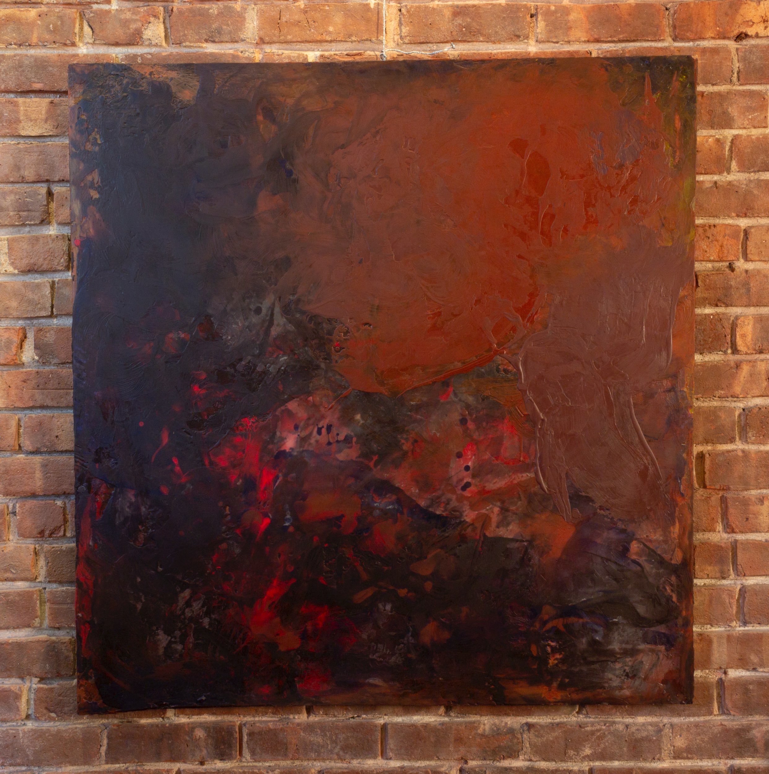 Brown 18, Bleeding Injury. Encaustic on plywood panel, 38” X 36”, 2022