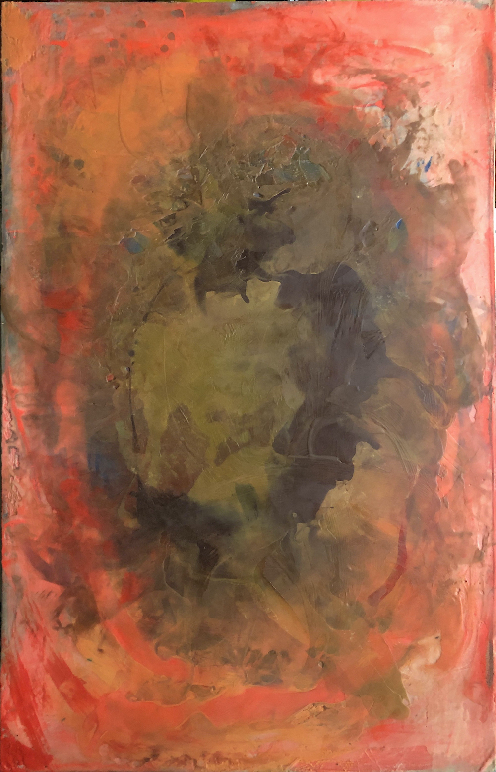 Black Meets Red. Brown Study #2. 2018. Encaustic on Luan Panel, 22.25” X 36”
