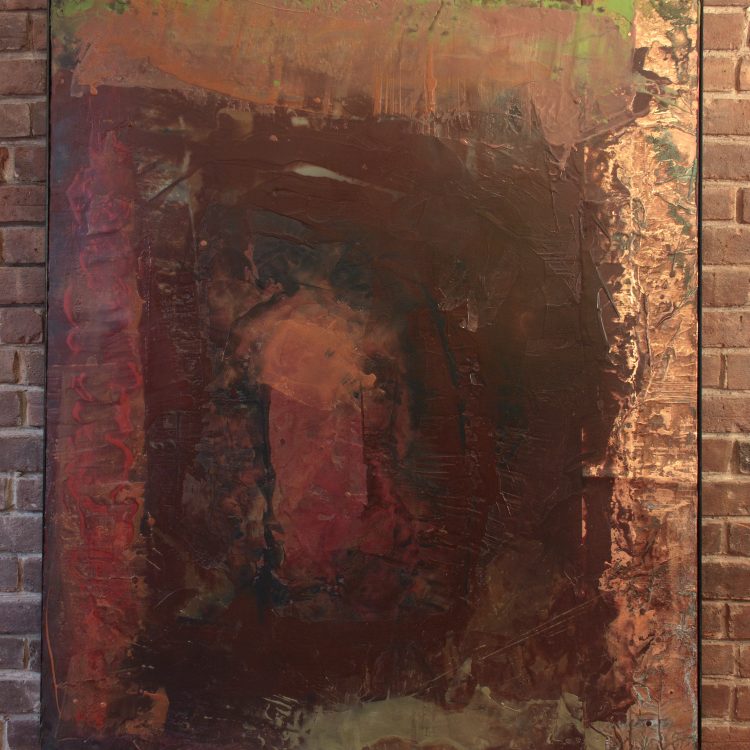 Untitled, From the brown series. Encaustic and copper on wood panel, 60” x 48”. 2024
